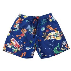 Polo Ralph Lauren Mens Traveler Blue Polo Bear Swim Trunks Preppy Resortwear S